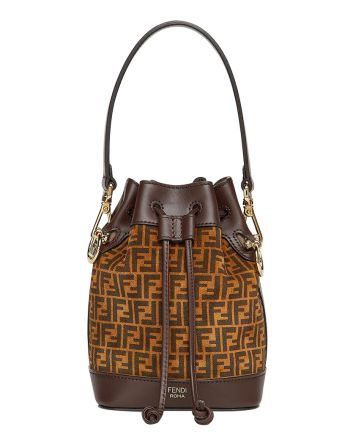 Fendi Mon Tresor Leather Mini-bag With FF Print 8BS010 Dark Coffee